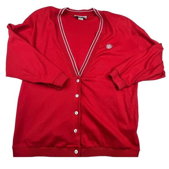 Vintage Catalina Sweatshirt Womens Large Red Button Up Cardigan Long Sleeve Y2K - Picture 1 of 13